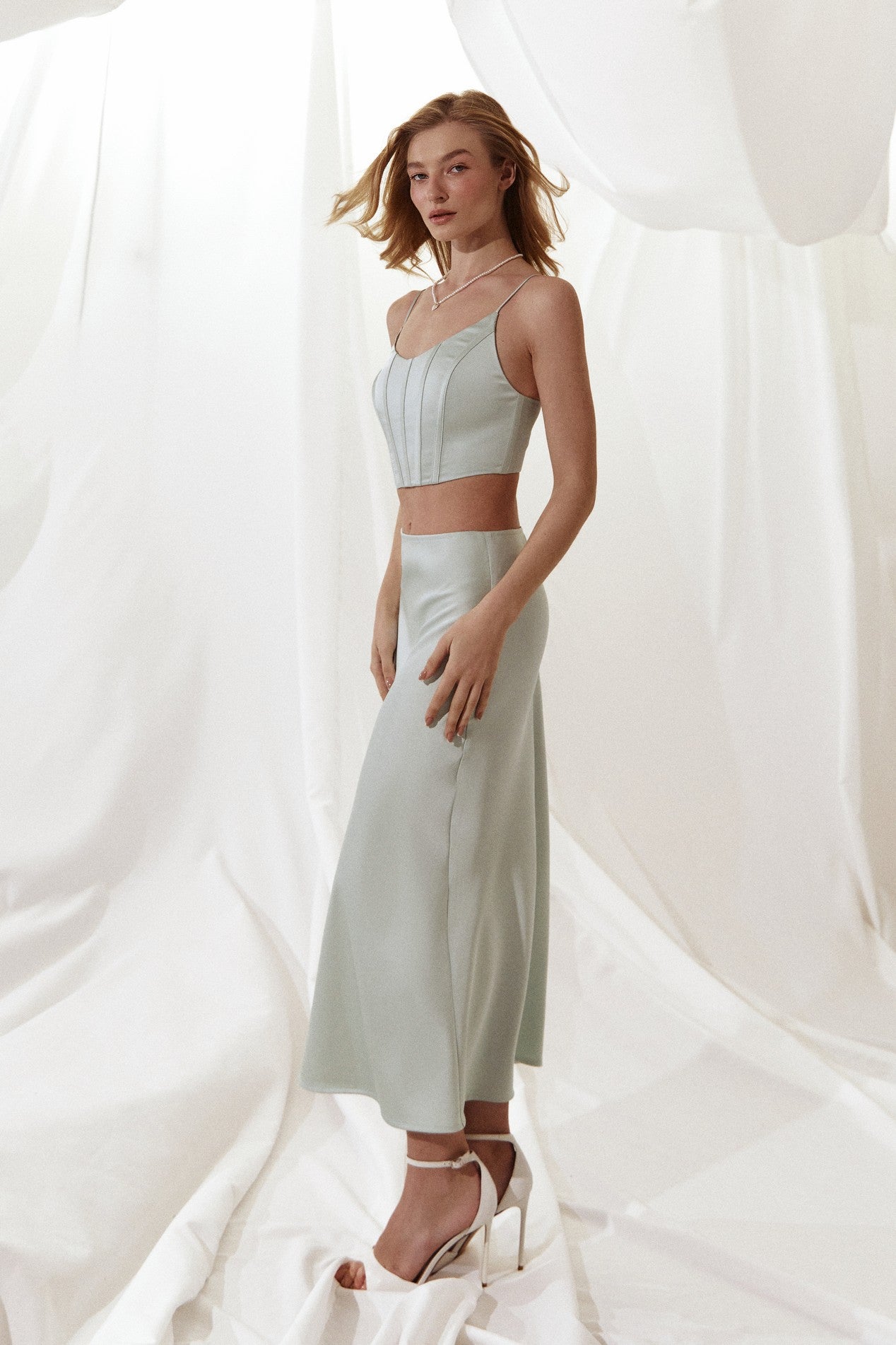 Silk skirt in Sage