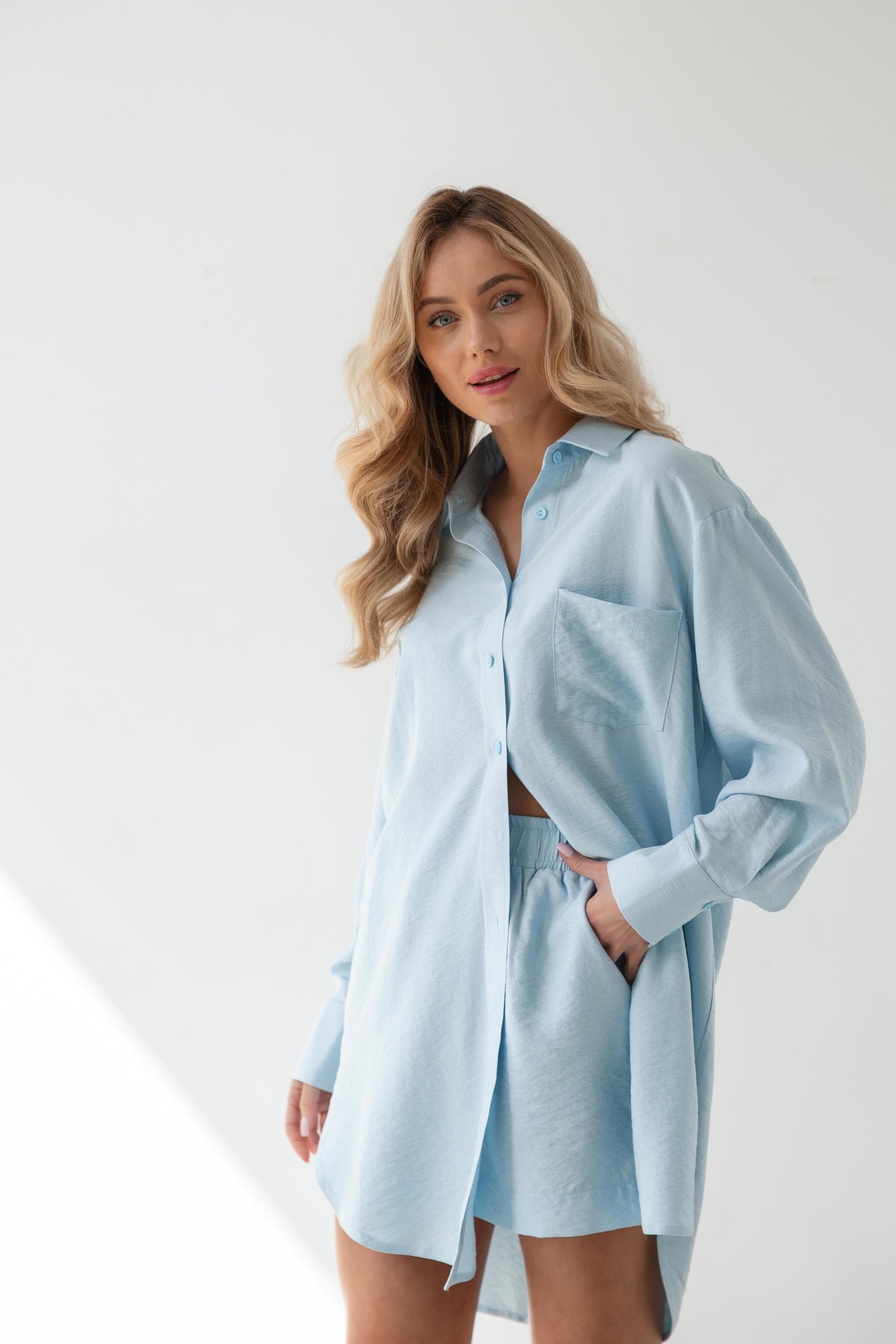 Summer Suit in Sky blue with elongated Shirt