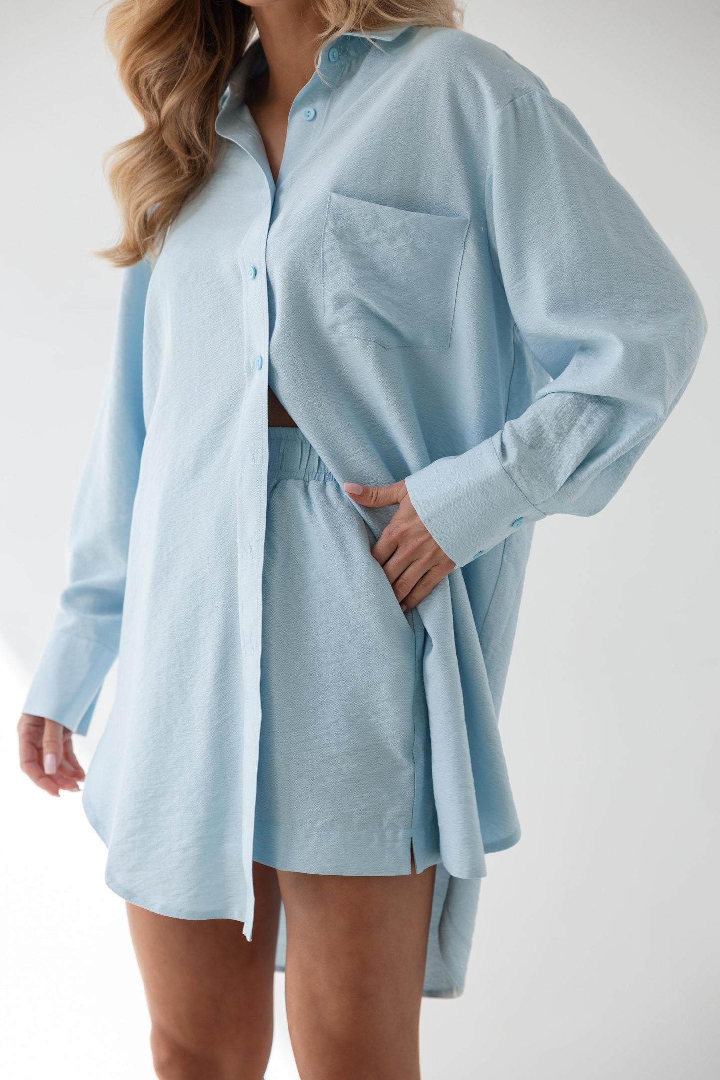 Summer Suit in Sky blue with elongated Shirt