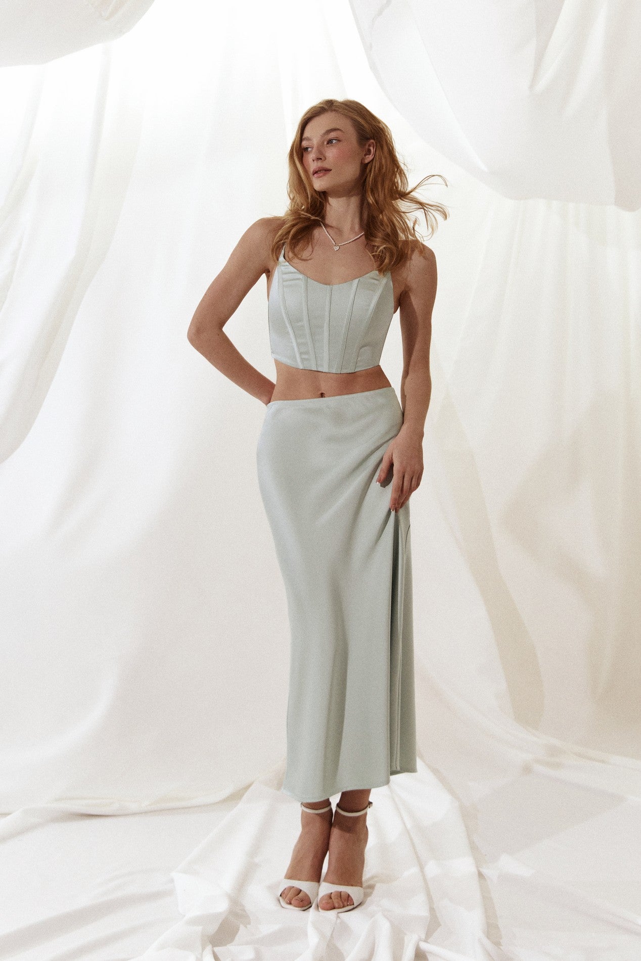Silk skirt in Sage