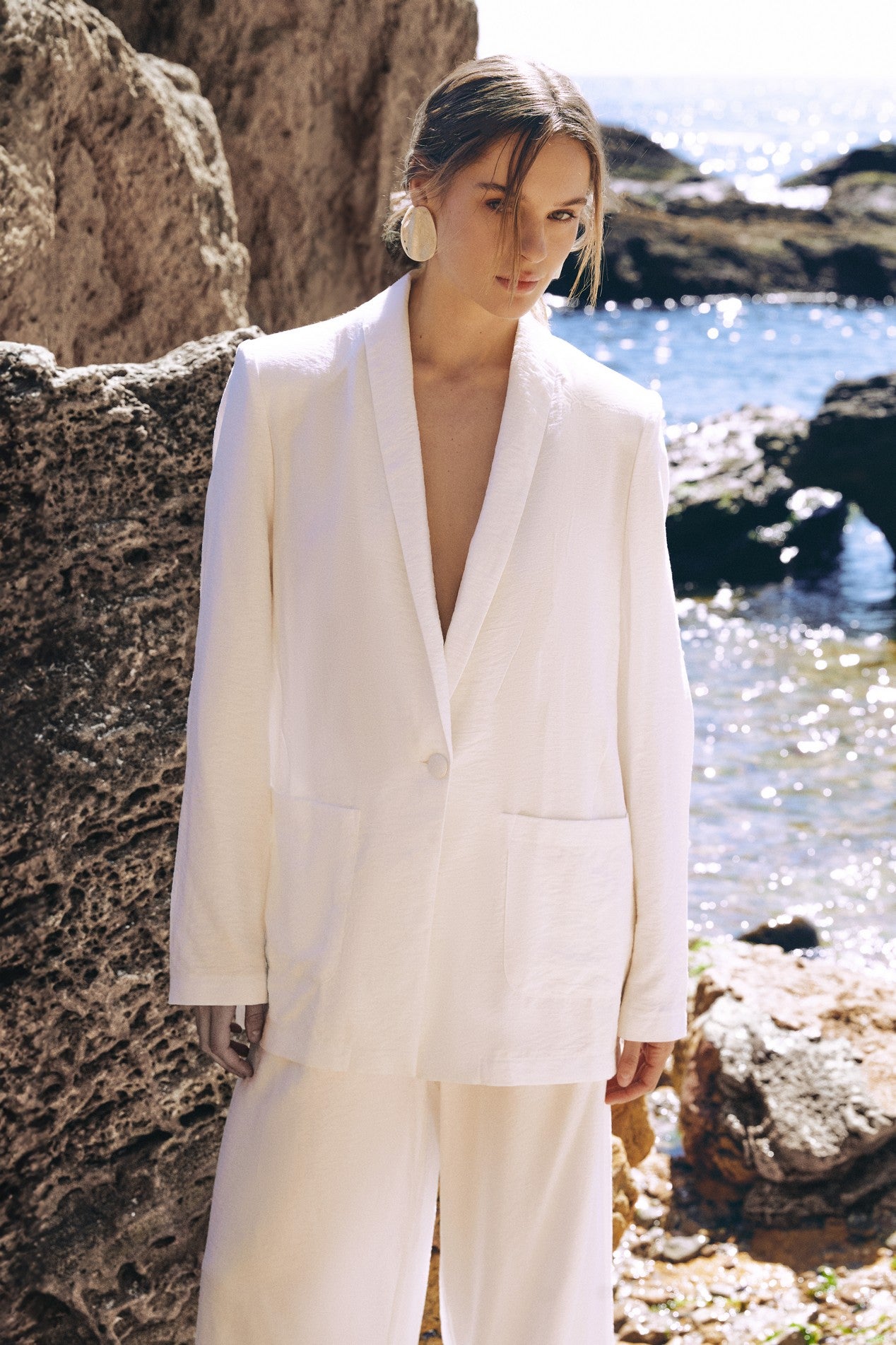 Eco linen suit in Milk