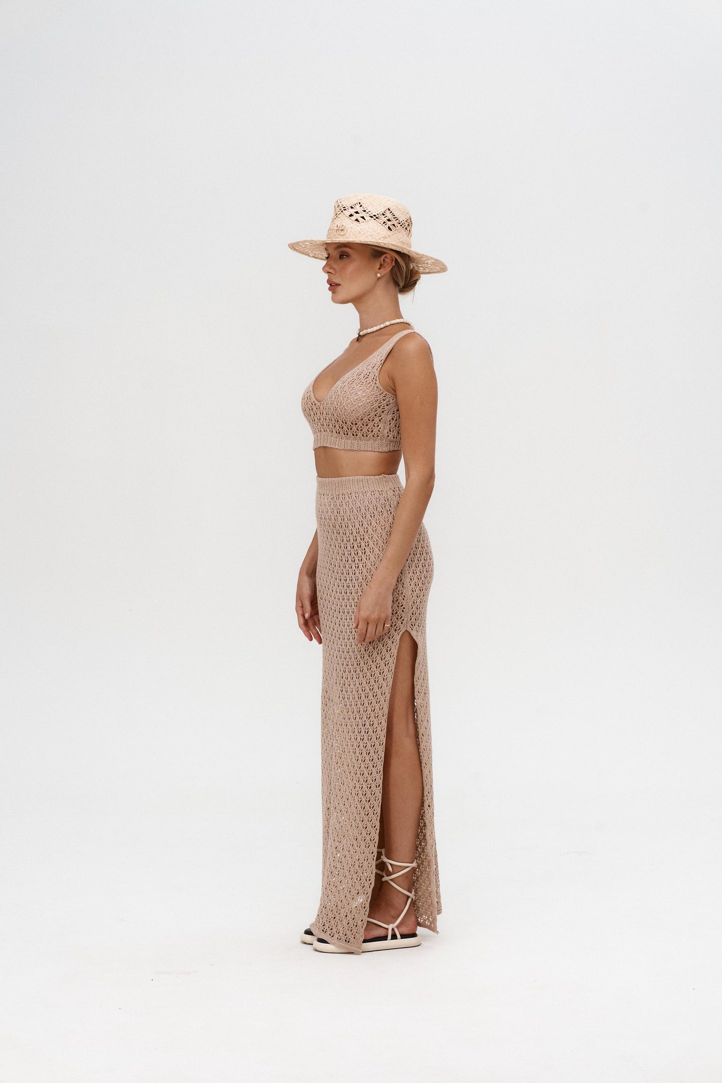 Alluring her Lace top and a skirt in Beige
