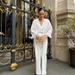 Silk feathered blouse in White