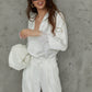 Silk feathered blouse in White