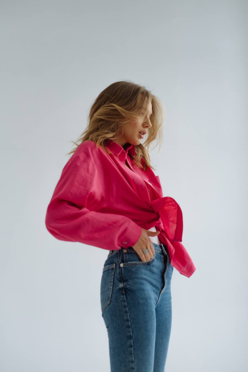 Linen long sleeve shirt Raspberry