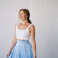 Polkadot mini skirt in silk Sky Blue