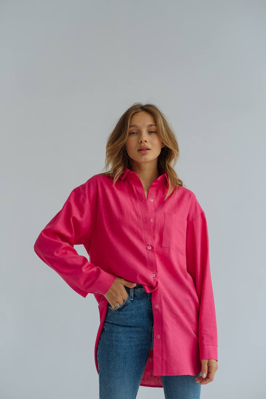 Linen long sleeve shirt Raspberry