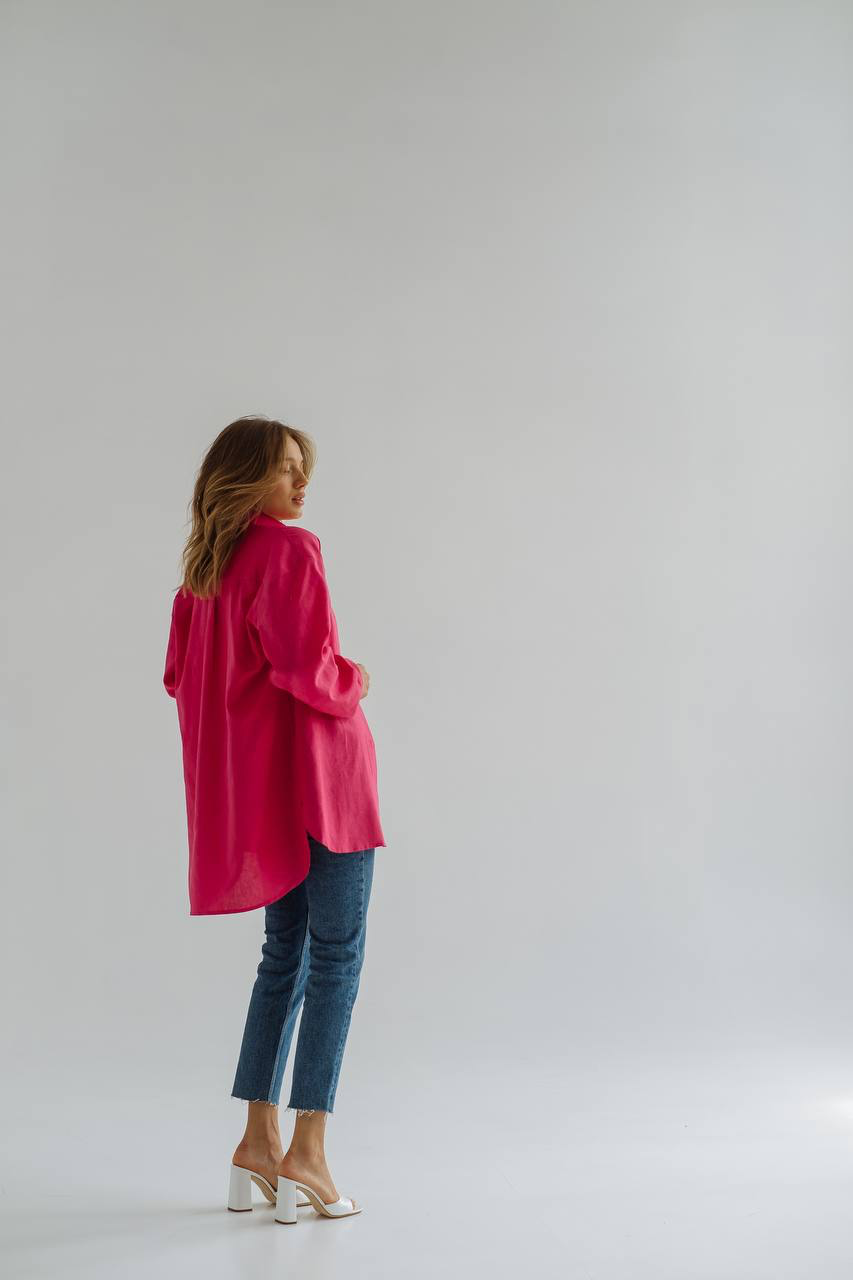 Linen long sleeve shirt Raspberry