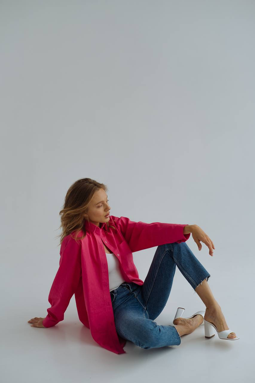 Linen long sleeve shirt Raspberry