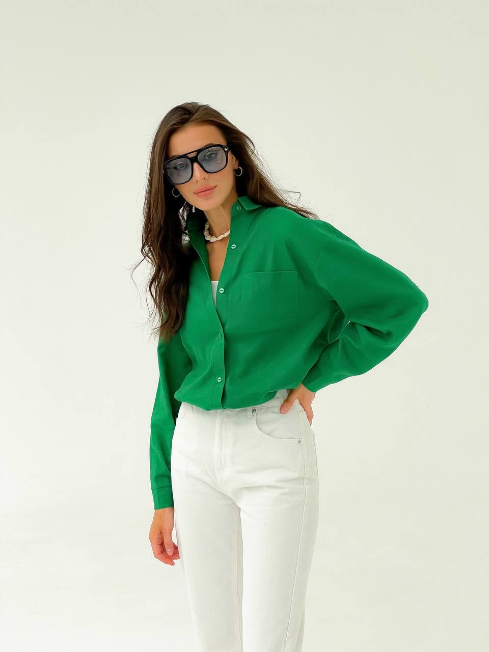 Linen long sleeve shirt Green