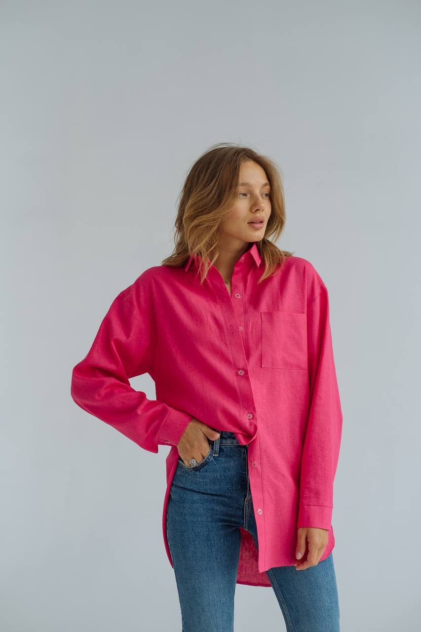 Linen long sleeve shirt Raspberry