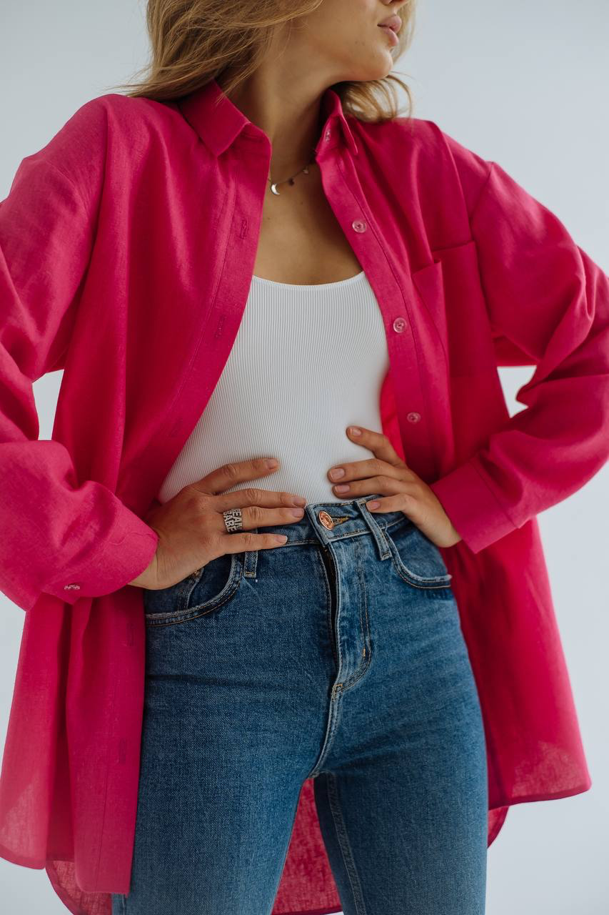 Linen long sleeve shirt Raspberry