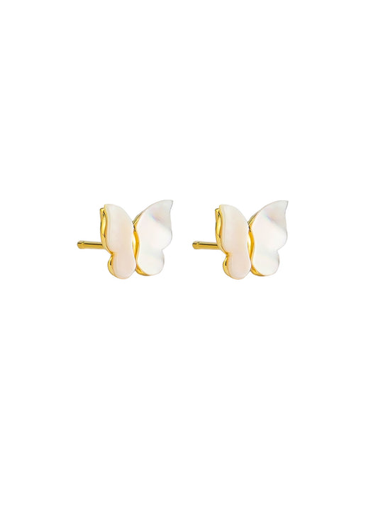 Gold Pearl Butterfly Stud